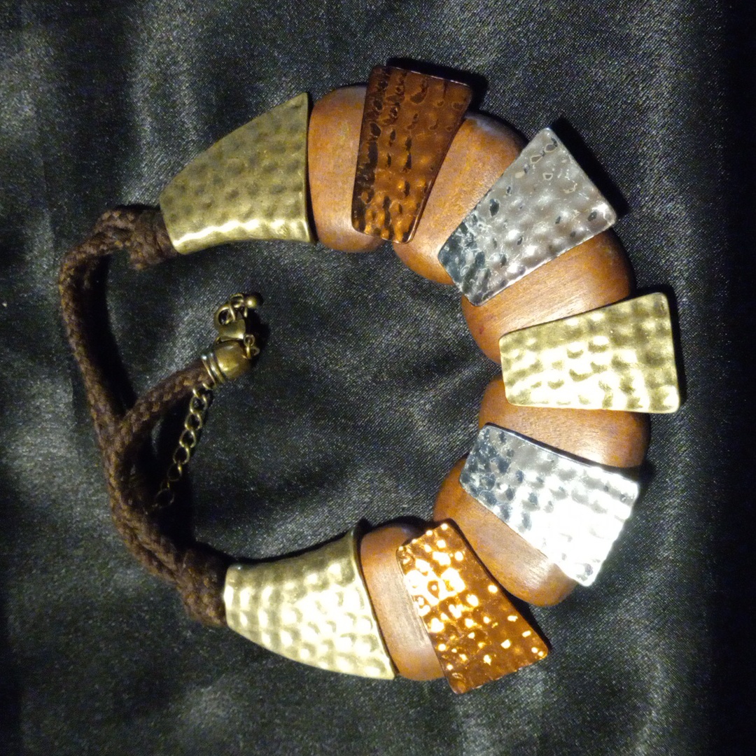 Wood And Gold Tone Necklace
